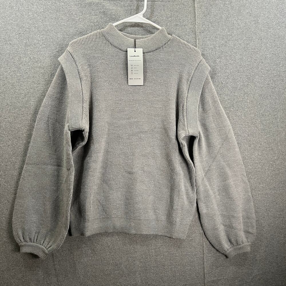 Loukeith Sweater Womens Size Small Long Sleeve Round Neck Gray Knitted Pullover